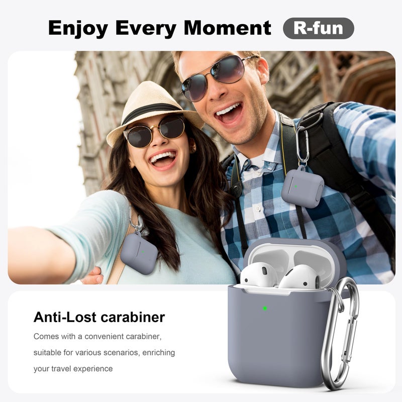 R-fun Compatible with AirPods Case Cover, Soft Silicone Protective Cover with Keychain for Women Men Compatible with Apple AirPods 2nd 1st Generation Charging Case, Front LED Visible,Dark Grey - Image 2